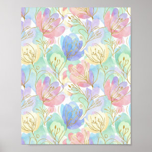etherische met goud omzoomde bloemen poster