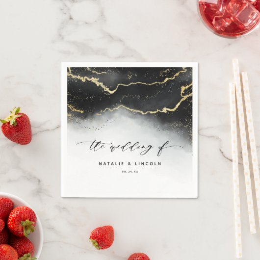 Etherische Mist Ombre Zwart Moody Bruiloft Monogra Servet (Insitu)