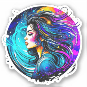 Etherische mystieke mooie vrouw kleurrijke AI kuns Sticker