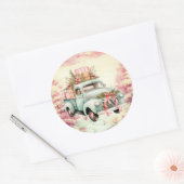 Etherische pastel roze en groene vrachtwagen ronde sticker (Envelop)