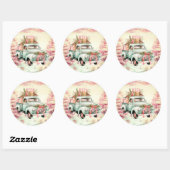Etherische pastel roze en groene vrachtwagen ronde sticker (Vel)