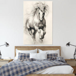 Etherische rennende paard potloodschets canvas afdruk