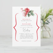 Etherische rode bloemen Elegante witte bruiloft Kaart (Staand voorkant)