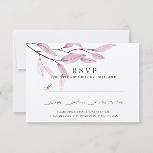 Etherische Roze | BRUILOFT RSVP MAALTIJD KEUZE Kaartje (Voorkant)