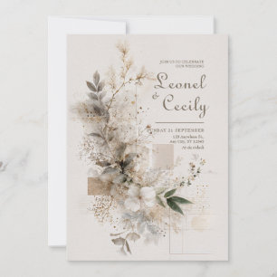 Etherische Taupe Witte Minimalistische Botanische Kaart