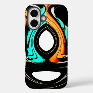 Etherische Vloeiing Zwarte, Cyaan & Witte Abstra iPhone 16 Hoesje