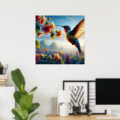 Etherische vlucht boven bloeiende weide poster (Thuiskantoor)