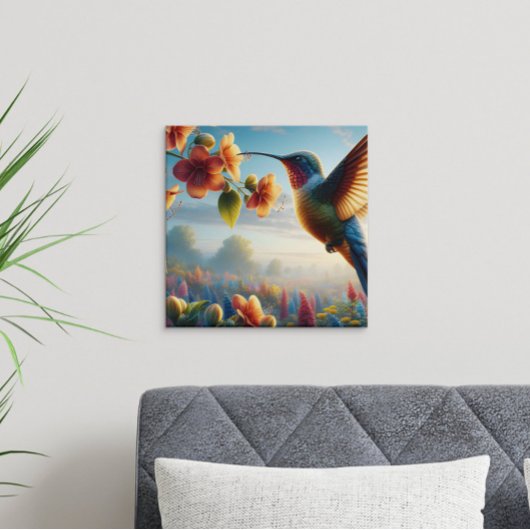 Etherische vlucht boven bloeiende weide poster