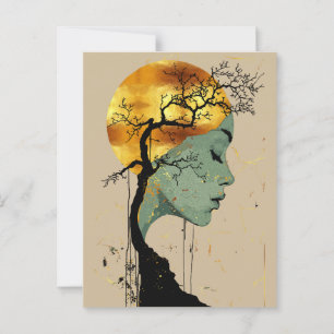 Etherische vrouw in boom Silhouet Maan Briefkaart