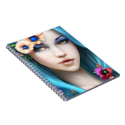 Etherische vrouw met bloemen in haar blauwe haar notitieboek (Rechterzijde)