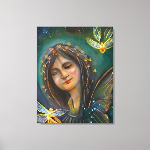 Etherische vrouw met gouden sprookjesachtige vlind canvas afdruk