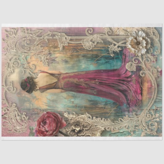 Etherische vrouw, nouveau, gemengde media tissuepapier (Voorkant)