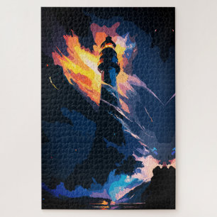 Etherische Vuurtoren – Dramatisch Zeelandschap Legpuzzel