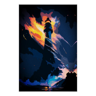 Etherische Vuurtoren – Dramatisch Zeelandschap Perfect Poster