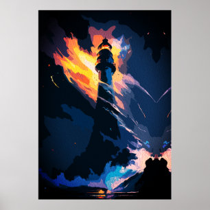 Etherische Vuurtoren – Dramatisch Zeelandschap Poster