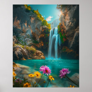 Etherische waterval in de lente poster