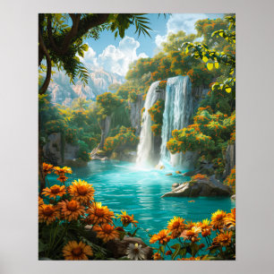 Etherische waterval in de lente poster