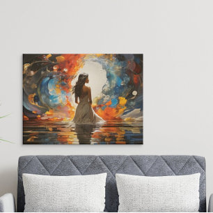 Etherische Waterverf Abstracte vrouw in het water Poster