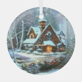 Etherische Winter Scene Kinkade geïnspireerd Glas Ornament (Voorkant)