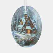 Etherische Winter Scene Kinkade geïnspireerd Glas Ornament (Voorkant links)