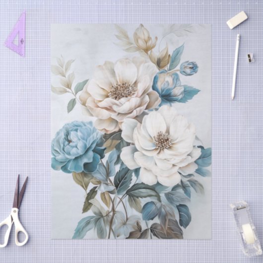 Etherische witte en blauwe bloemen boeket decoupag tissuepapier (Craft)