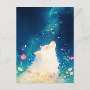 Etherische Witte Wolf in Sterrennacht Weide Briefkaart