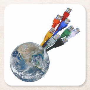 Ethernet Network Connected Earth Vierkante Kartonnen Onderzetter