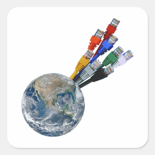 Ethernet Network Connected Earth Vierkante Sticker (Voorkant)