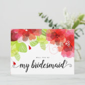 Etherroodbloemen zal je mijn bruidsmeisje zijn kaart (Staand voorkant)