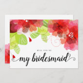 Etherroodbloemen zal je mijn bruidsmeisje zijn kaart (Voorkant / Achterkant)