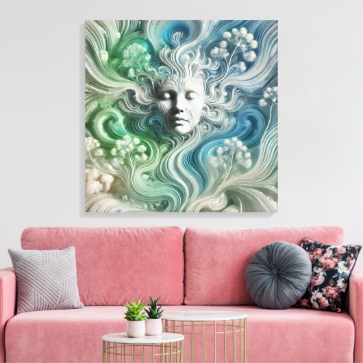 Ethers Abstract Gezicht met Stromend Boselement Canvas Afdruk (Insitu (Woonkamer))