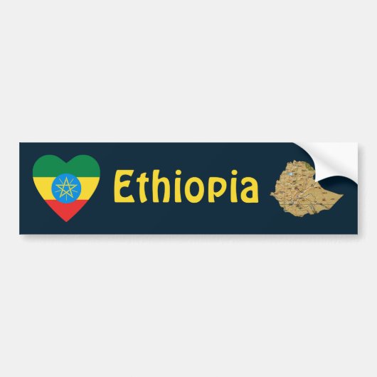 Ethiopia Flag Heart + Map Bumper Sticker (Devant)