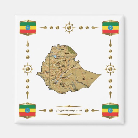 Ethiopia Map + Flags Magnet Magneet (Voorkant)