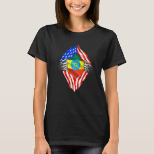Ethiopia Roots Usa Flag Patriotic Ethiopian Herita T-shirt