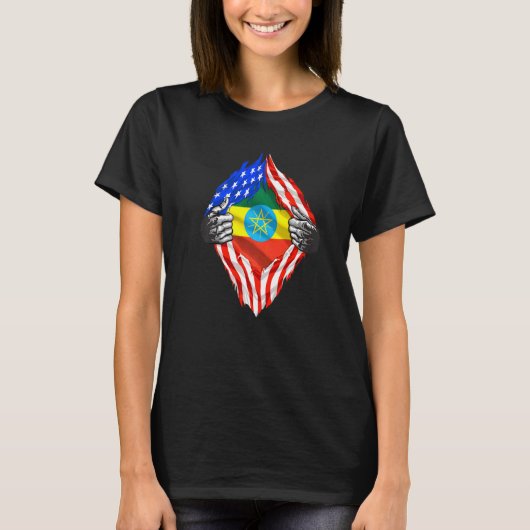 Ethiopia Roots Usa Flag Patriotic Ethiopian Herita T-shirt (Voorkant)
