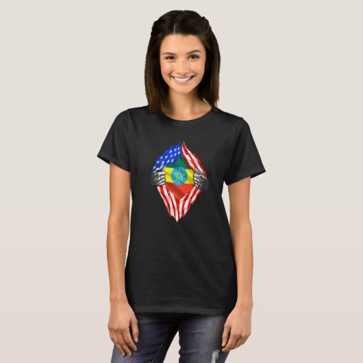 Ethiopia Roots Usa Flag Patriotic Ethiopian Herita T-shirt (Voorkant volledig)