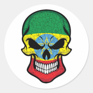 Ethiopia Smiling Skull Flag Ronde Sticker