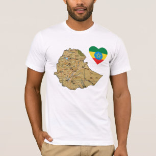 Ethiopië Flag Hart en Kaart T-Shirt