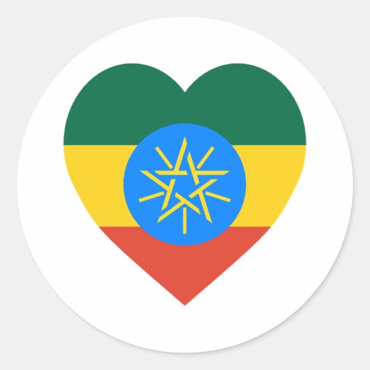 Ethiopië Vlag Hart Ronde Sticker (Voorkant)
