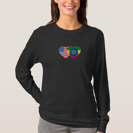 Ethiopië & VS-vlag Tweelinghart 4 Ethiopisch-Ameri T-shirt (Voorkant)
