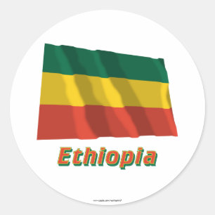 Ethiopië Zwaaien Burgervlag met Naam Ronde Sticker