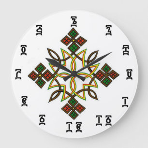 Ethiopische cross-time - ronde (grote) wandklok grote klok