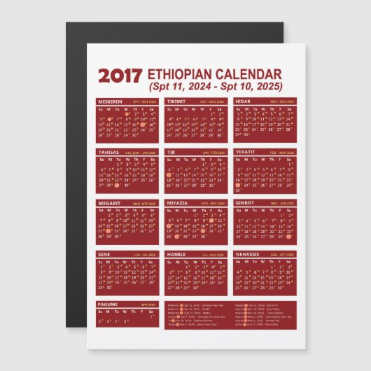 Ethiopische Kalender Converter ፍሪጅ ላይ የሚለ ጠ ፍFridg (Voorkant / Achterkant)