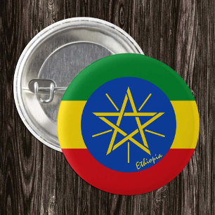 Ethiopische knop, patriottische Ethiopische vlag m Ronde Button 3,2 Cm
