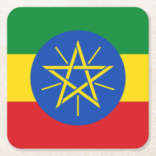 Ethiopische vlag vierkante kartonnen onderzetter