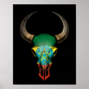 Ethiopische vlaggen - schedel op zwart poster