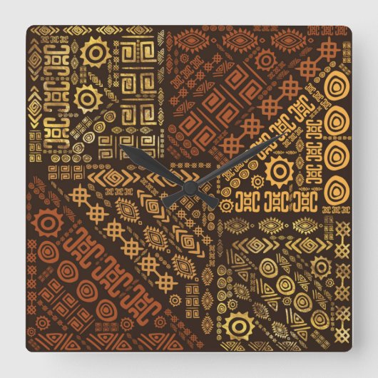 Ethnic African Pattern- browns and golds #10 Vierkante Klok (Voorkant)