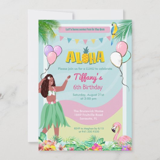 Ethnic Aloha Luau Tropical Birthday Invitation Kaart (Voorkant)