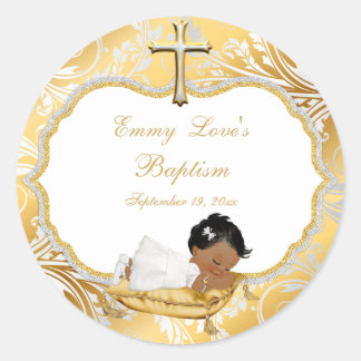 Ethnic Baby Girl Baptism Gold Cross Ronde Sticker