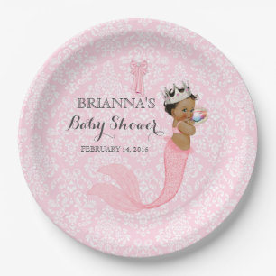Ethnic Baby Girl Mermaid Princess Crown Damask Papieren Bordje